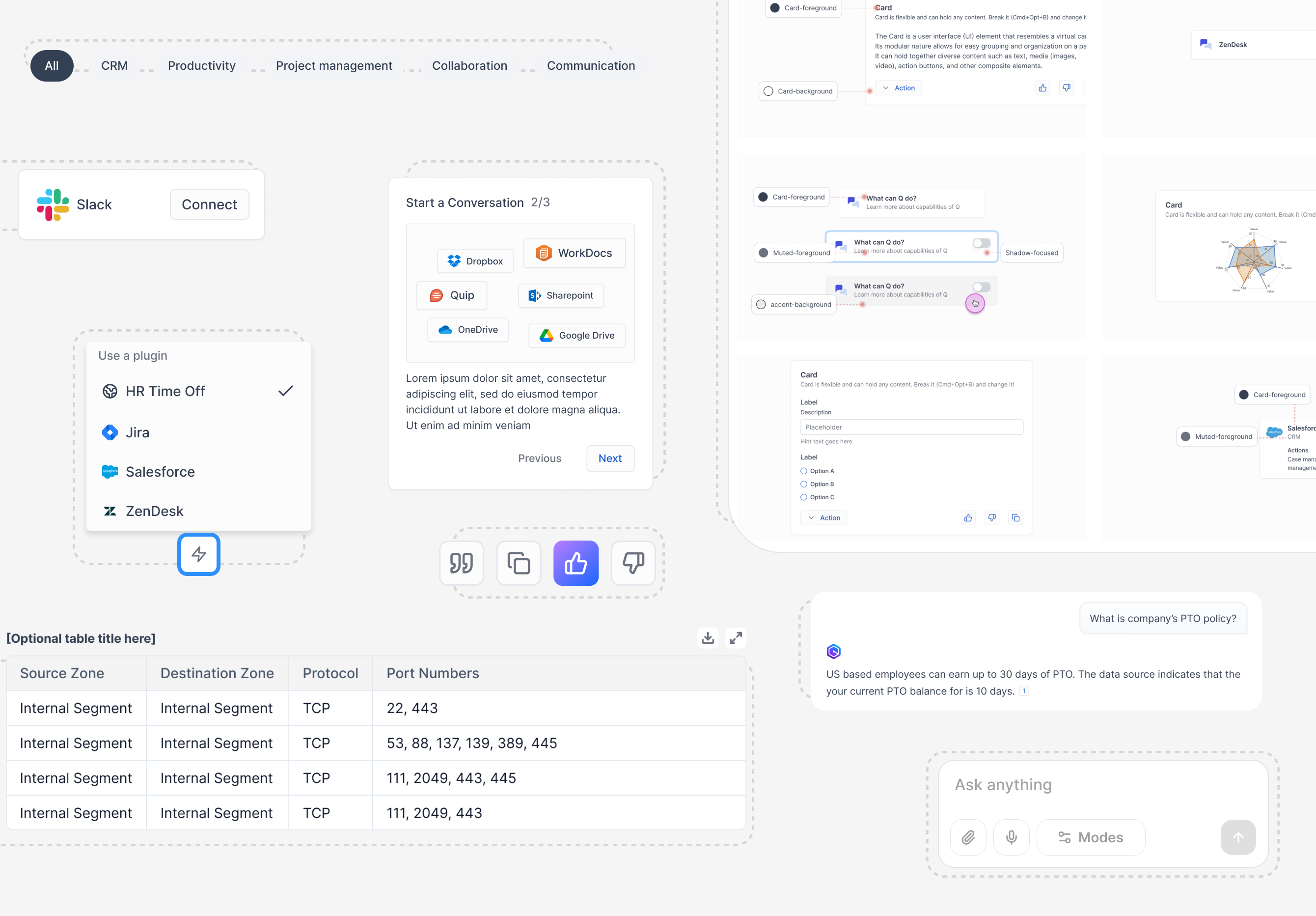Amazon Q for Business interface showing design system components
