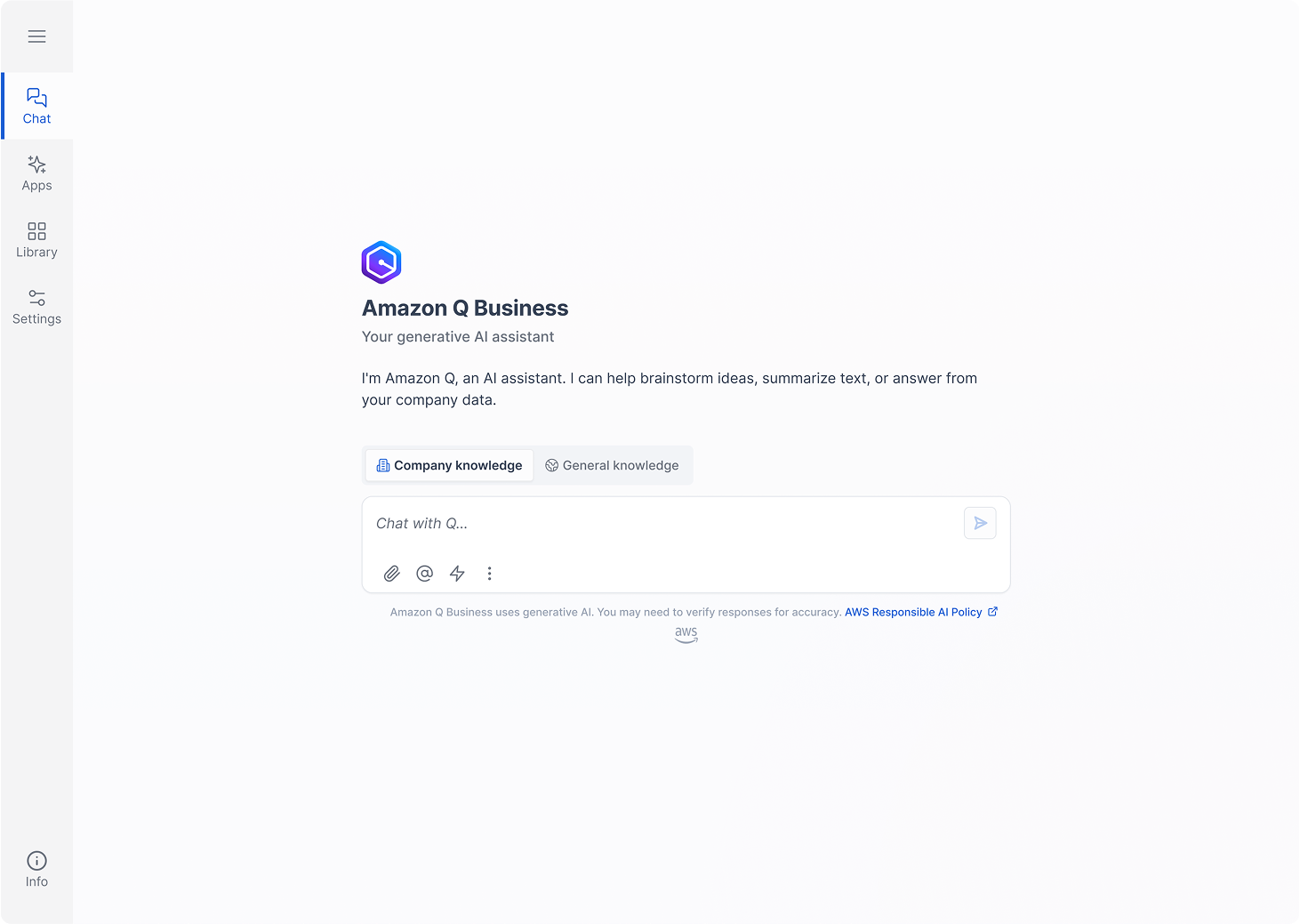 Amazon Q for Business interface showing design system components