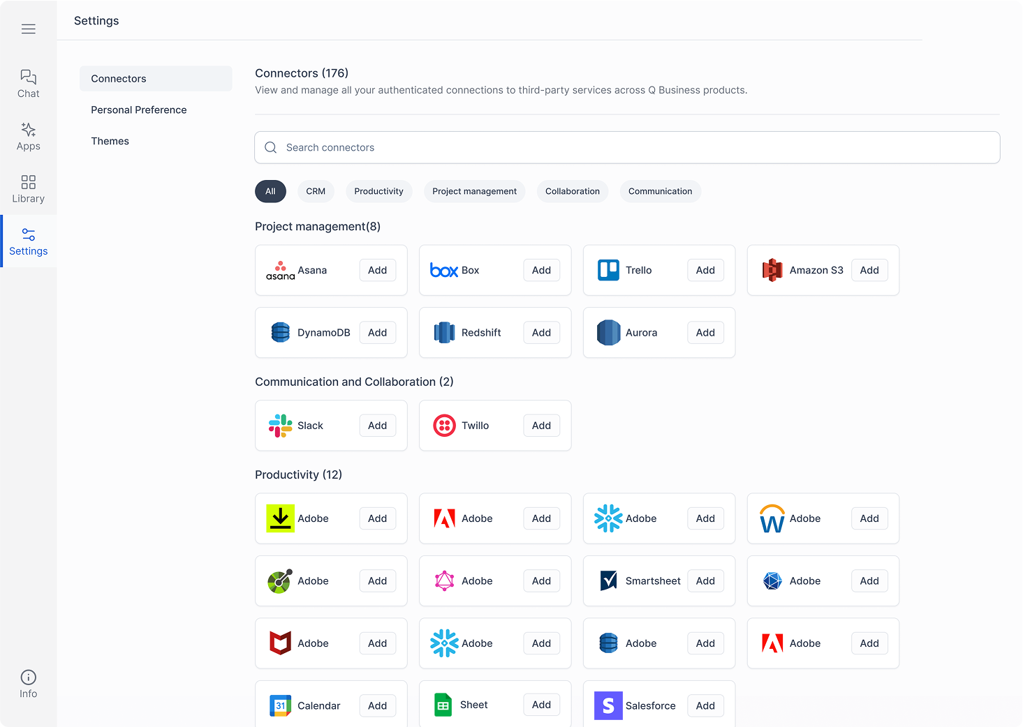 Amazon Q for Business interface showing design system components